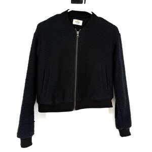 Marine Layer Birdseye Bomber Jacket Black Textured Academia Coastal Size XS